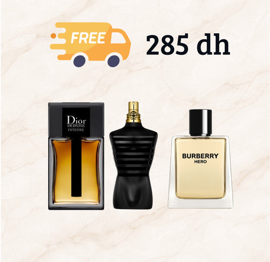 Pack Promo : Dior Homme Intense 10 mL + Le male 10 mL + Burberry Hero 10 mL